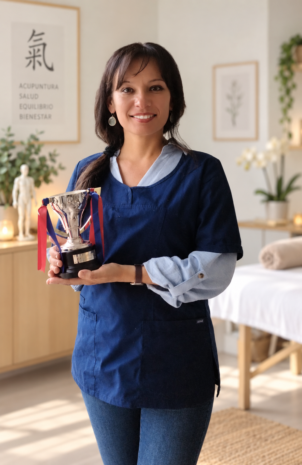 Rosanna Montes junto a la Copa de la Liga del FC Barcelona